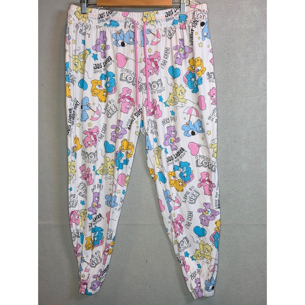 Care Bears Pajama Pants Womens XL Pink White All Over Print Joggers Lounge Y2K
